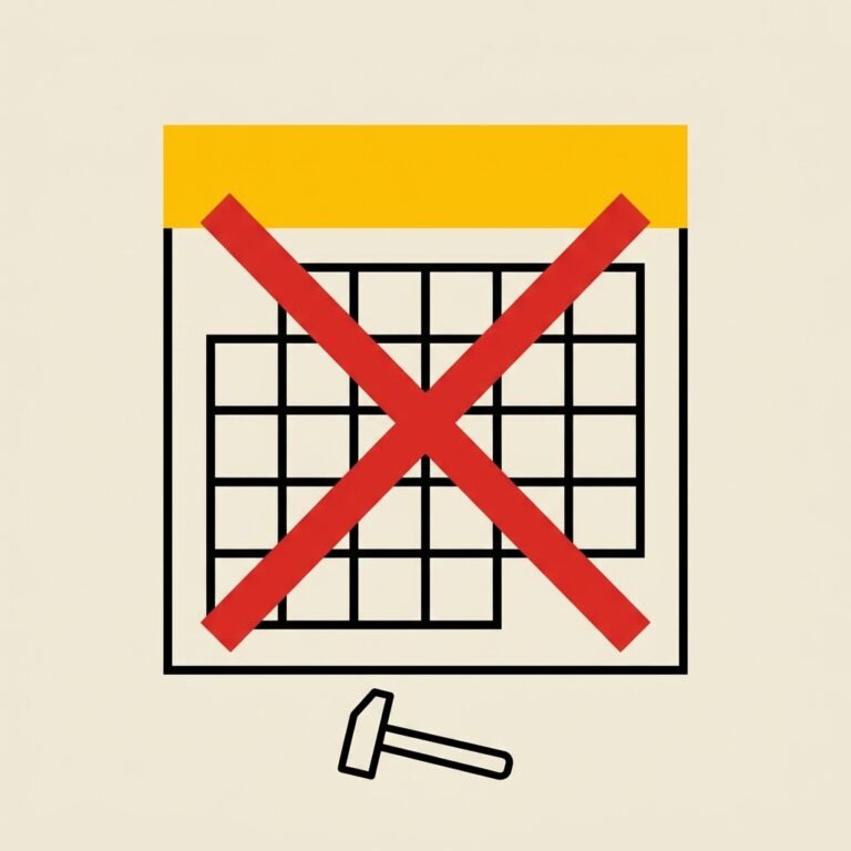Calendario de mes tachado en su totalidad con una cruz roja y herramientas caídas