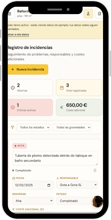 Registro de incidencias de obra en el móvil