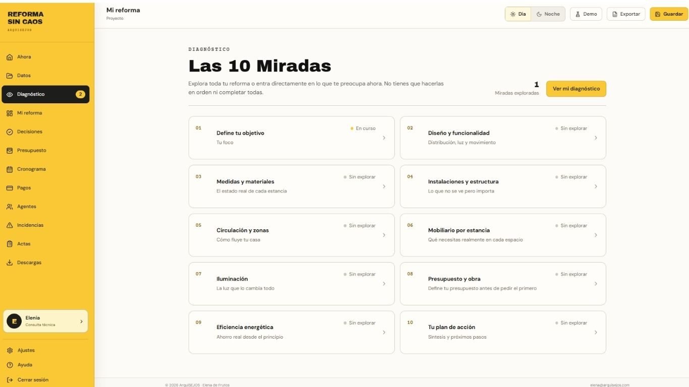 Pantalla principal de Las Diez Miradas en Reforma Sin Caos
