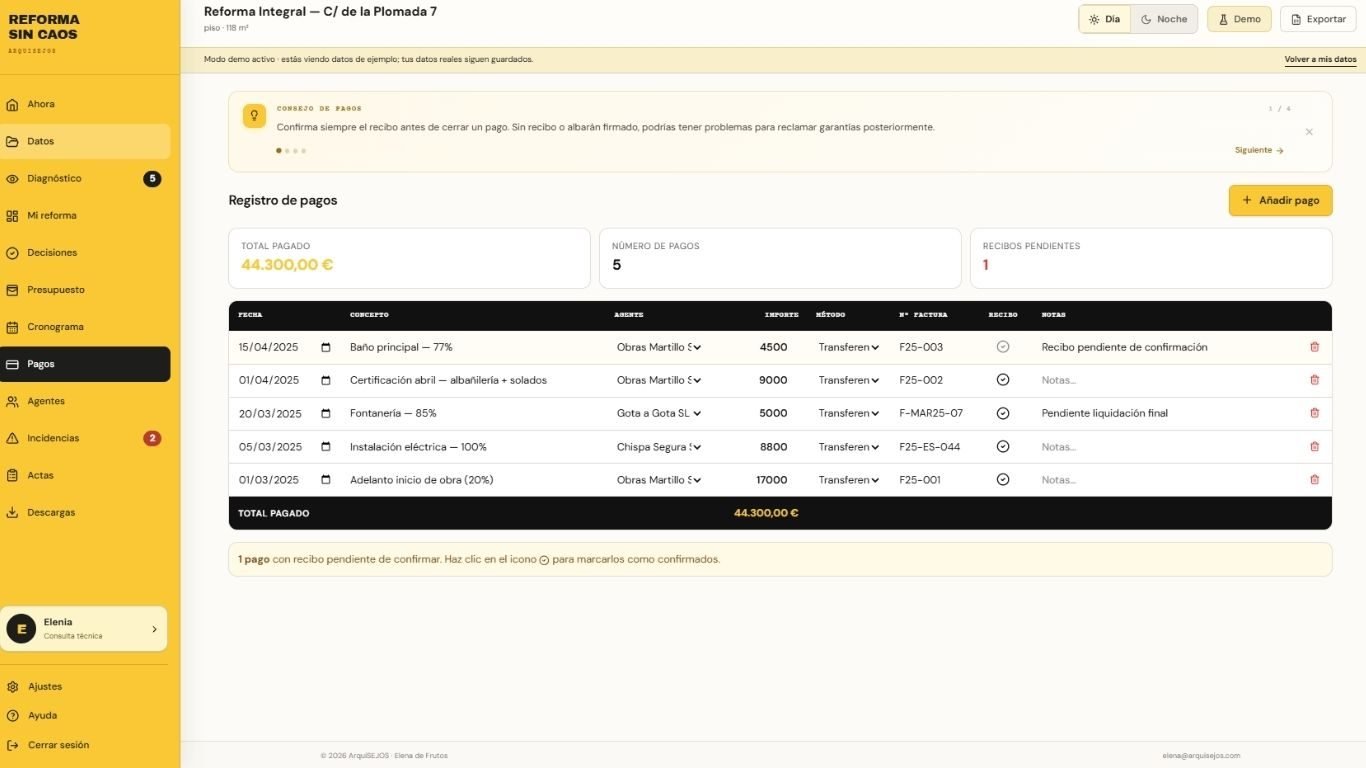 Registro de pagos y recibos pendientes