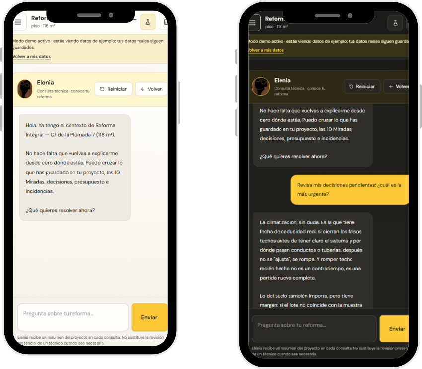 Elenia respondiendo sobre las decisiones pendientes en el móvil